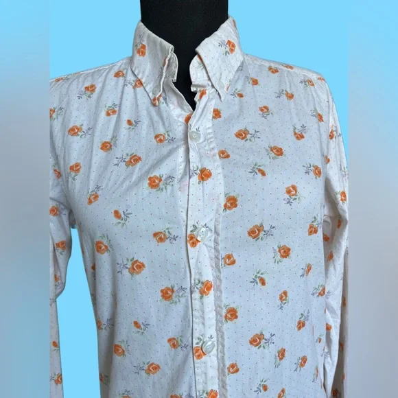 S Magic Men’s Collared Dress Shirt w/ orange floral pattern Medium (Slim) EUC - Picture 6 of 8